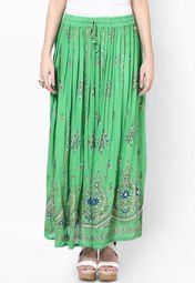 Ruhaans Green Embellished Skirt Women