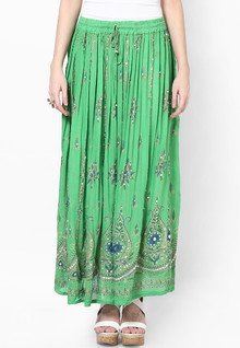 Ruhaans Green Embellished Skirt women