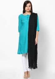 Ruhaans Plain Cotton Dupatta With Pompom Lace Women