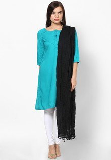 Ruhaans Plain Cotton Dupatta With Pompom Lace women