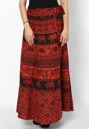 Ruhaans Red Printed Skirt Women