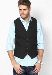 S Oliver Black Waistcoat Men