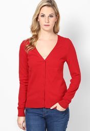 S Oliver Red Full Sleeve Shrug Women