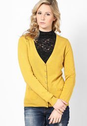 S Oliver Yellow Full Sleeve Shrugs Women