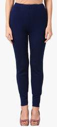 Saadgi Navy Blue Solid Legging Women