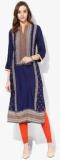 Sabhyata Navy Blue Printed Ryon Kurta women