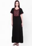 Sand Dune Black Embroidered Nightwear Women