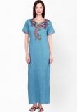 Sand Dune Blue Embroidered Nightwear Women