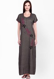 Sand Dune Dark Grey Embroidered Nightwear Women