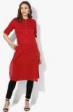 Sangria Band Collar Buttton Down Kurta In Maroon With Embroidery Details Women