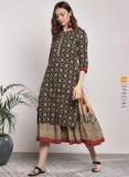 Sangria Black & Beige Printed A Line Kurta Women