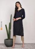 Sangria Black & Golden Striped Straight Kurta Women