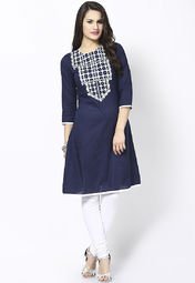 Sangria Cotton Navy Blue Kurti Women