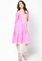 Sangria Cotton Pink Kurti Women