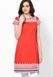 Sangria Cotton Red Kurta Women