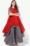 Sangria Embroidered Layered Round Neck High Low Kurta With Elbow Length Sleeves Teamed Up With Solid Palazzo women