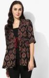 Sangria Frilled Elbow Sleeves Short Ajrak Shrug With Mirror Detailing Women