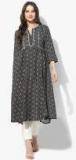 Sangria Henley Neck Printed Dark Grey Anarkali With 3/4Th Sleeves women