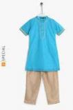 Sangria Kids Band Collar Soild Color Kurta Short Sleeves Teamed With Pants Girls