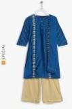 Sangria Kids Round Neck Embroidered 3/4th Sleeves Kurtawith Palazzo And Printed Dupatta Girls