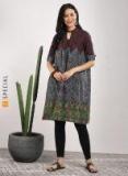 Sangria Mandarin Collar 3/4Th Sleeves Bandhani Printed Tunic Women