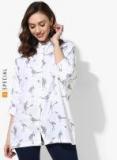 Sangria Mandarin Collar 3/4th Sleeves Quirky Printed Top Women