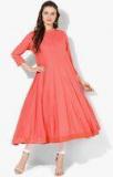 Sangria Mandarin Collar Full Sleeves Anarkali With Yarn Dyed Border At Bottom And Embroidery At Band Women