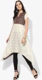 Sangria Mandarin Collar Off White Printed High Low Kurta With 3/4Th Sleeves women