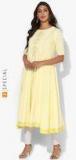 Sangria Mirror Embroidered Anarkali With Round Neck And Elbow Sleeves Women