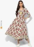 Sangria Multicoloured Mandarin Collar 3/4Th Sleeves Printed Circular Anarkali Women