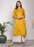 Sangria Mustard Printed A Line Kurta Women