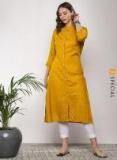 Sangria Mustard Solid Straight Kurta Women