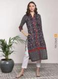 Sangria Navy Blue Printed A Line Kurta women