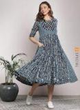 Sangria Navy Blue Printed Anarkali Kurta Women