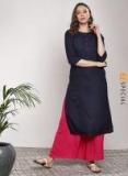 Sangria Navy Blue Solid Straight Kurta Women