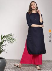 Sangria Navy Blue Solid Straight Kurta women