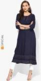 Sangria Navy Blue Woven Design Anarkali Women