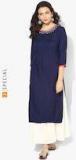 Sangria Navy Blue Woven Design Kurta Women