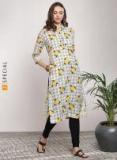 Sangria Off White Printed Straight Kurta Women