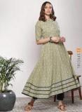 Sangria Olive Printed Anarkali Kurta Women