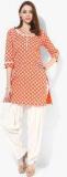 Sangria Orange Color Printed Kurta Alongwith Off White Color Printed Patiala Salwar women