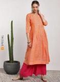 Sangria Orange Solid A Line Kurta Women