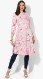 Sangria Pink Mandrain Printed Flared Tunic With Full Sleeves Women