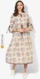 Sangria Printed Mandarin Collar Flared Kurta With Flared 3/4th Sleeves And Tassel Detail Women