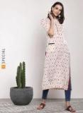 Sangria Printed Mandarin Collar Straight Fit Kurta With Elbow Length Sleeves Women