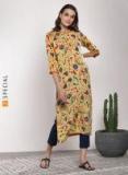 Sangria Printed Mandarin Collar Straight Fit Kurta With Three Quarter Sleeves Women