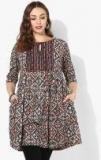 Sangria Printed Round Neck Flared Tunic With 3/4th Sleeves Women