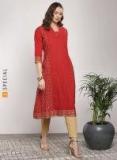 Sangria Red Printed Straight Kurta Women