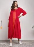 Sangria Red Solid A Line Kurta Women