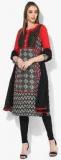 Sangria Round Neck Black And White Kurta With Solid Yoke With Embroidery And Solid Sleeves Knit Churidarand Crushed Dupatta women